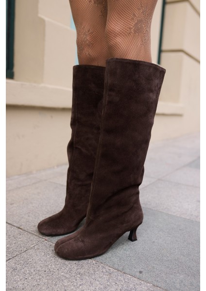 Roksana Kadın Kahve Gercek Deri Suet Çizme indirimleri