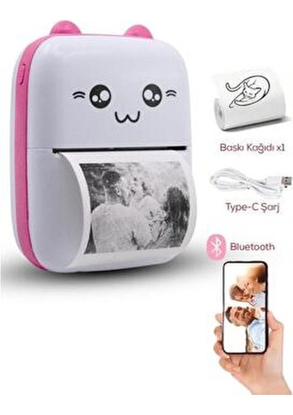 Mini Taşınabilir Yazıcı Bluetooth Bağlantılı Kompakt Tasarım 1 Adet