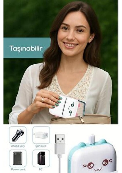 Mini Taşınabilir Yazıcı Bluetooth Bağlantılı Kompakt Tasarım 1 Adet