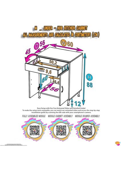 Asel (M) Set Ocak Altı Dolap Çekmeceli ve Kapaklı Mutfak Dolabı ve 1 Gözlü Tüp Bölmeli 60X88X56 cm fırsatları