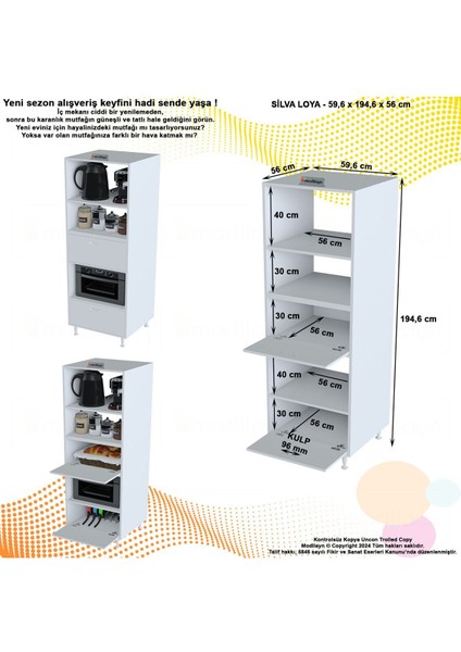 Silva Loya 59,6 x 194,6 x 56 cm 2 Kapaklı Ankastre Fırın ve Mutfak Dolabı fiyatları