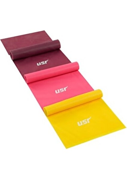 Pilates Bant Seti 3'lü Farklı Sertlikte Direnç Bantları 120 cm Aktif Esneme İçin