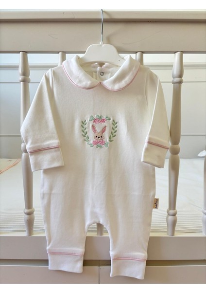 Babiesfirst pembe Biyeli Minik Tavşan Nakışlı 4'lü Bebek Tulum Seti - Bebeğe Özel Hastane Çıkışı Tulumu