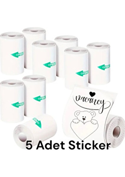 Mini Yazıcı Rulosu Yapışkanlı 5 Adet Beyaz Bluetooth Bağlantılı Taşınabilir Yazıcı fiyatları