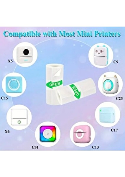 Mini Yazıcı Rulosu Yapışkanlı 5 Adet Beyaz Bluetooth Bağlantılı Taşınabilir Yazıcı modelleri