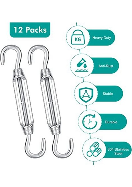 12 Paket M4 Kanca ve Kablo Teli Halat Gerilimi Için Hook Turnaz, 304 Paslanmaz Çelik Tel Halat Gerilim (Yurt Dışından) fiyatları