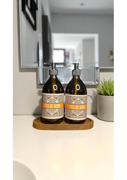 Home Ahşaplı 2'li Amber Cam Sıvı Sabun Bulaşık Deterjanı Şişesi Sabunluk modelleri