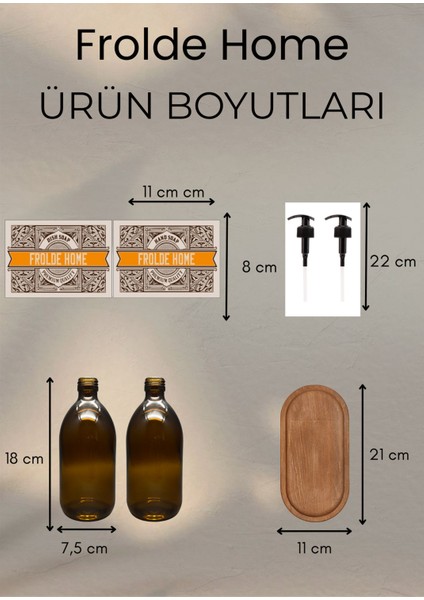 Home Ahşaplı 2'li Amber Cam Sıvı Sabun Bulaşık Deterjanı Şişesi Sabunluk
