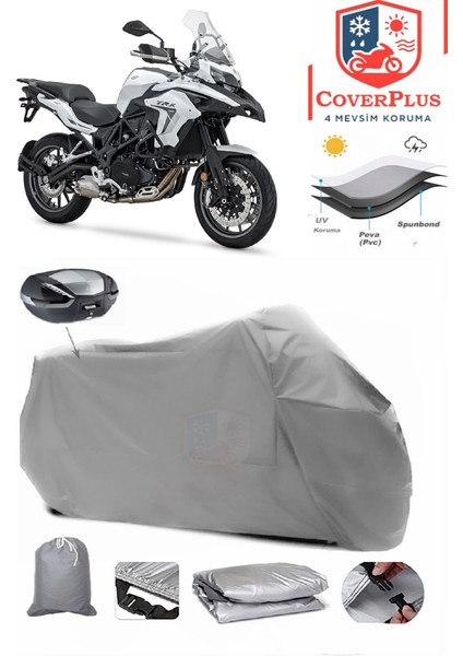 Benelli Trk 502 Arka Çanta Uyumlu (Gri) Motorsiket Brandası Motor Örtüsü Çadır Su Geçirmez Motosiklet Kılıfı Motor Brandası