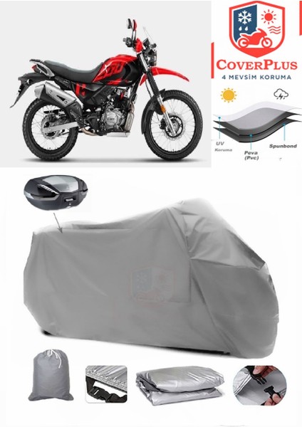 Hero Xpulse 200 Arka Çanta Uyumlu (Gri) Motorsiket Brandası Motor Örtüsü Çadır Su Geçirmez Motosiklet Kılıfı Motor Brandası