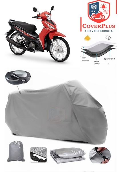 Honda Wave 110 Arka Çanta Uyumlu (Gri) Motorsiket Brandası Motor Örtüsü Çadır Su Geçirmez Motosiklet Kılıfı Motor Brandası