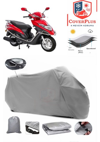 Kanuni Mati 125 Arka Çanta Uyumlu (Gri) Motorsiket Brandası Motor Örtüsü Çadır Su Geçirmez Motosiklet Kılıfı Motor Brandası