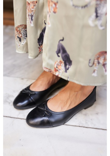 Silvas Kadın Siyah Gercek Deri Pisi Babet