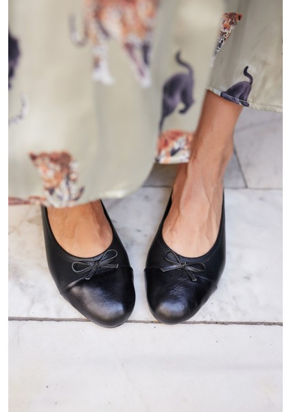 Silvas Kadın Siyah Gercek Deri Pisi Babet