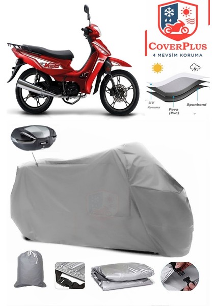 Kuba Kee 100 Motor Brandası Gri Arka Çanta Uyumlu Motorsiket Brandası Motor Örtüsü Çadır Su Geçirmez Motosiklet Kılıfı Motor Brandası