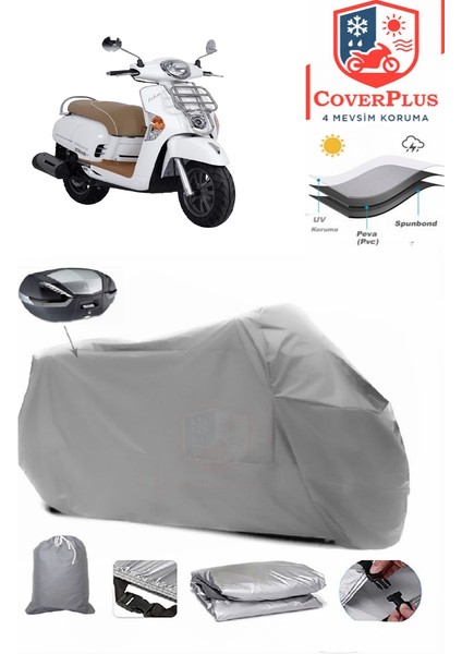 Kymco Like 200I Motor Brandası Gri Arka Çanta Uyumlu Motorsiket Brandası Motor Örtüsü Çadır Su Geçirmez Motosiklet Kılıfı Motor Brandası