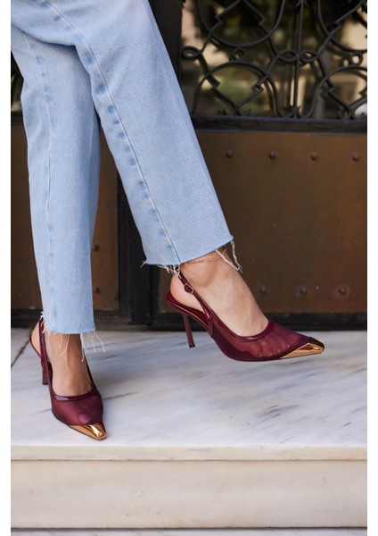 Leno Kadın Bordo Tul Detay Burun Demırlı Sandalet fiyatları