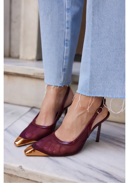 Leno Kadın Bordo Tul Detay Burun Demırlı Sandalet fırsatları