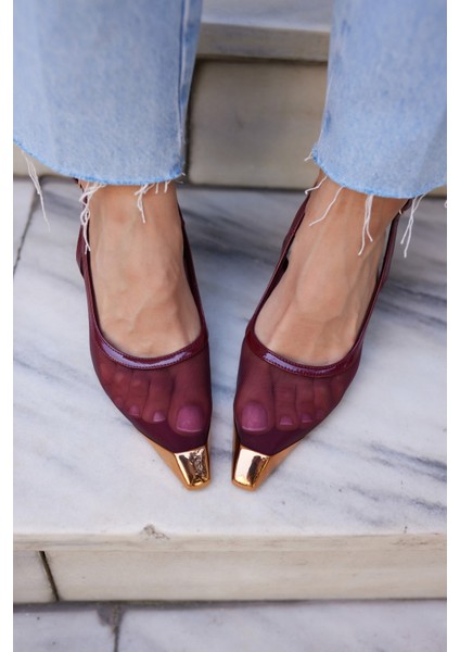 Leno Kadın Bordo Tul Detay Burun Demırlı Sandalet indirimleri