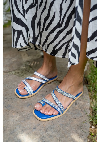 Jinx Kadin Mavi Gercek Deri Taşli Terlik fırsatları