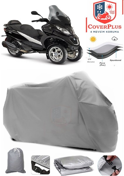 Piaggio Mp3 250 Gri Motorsiket Brandası Motor Örtüsü Çadır Su Geçirmez Motosiklet Kılıfı Motor Brandası