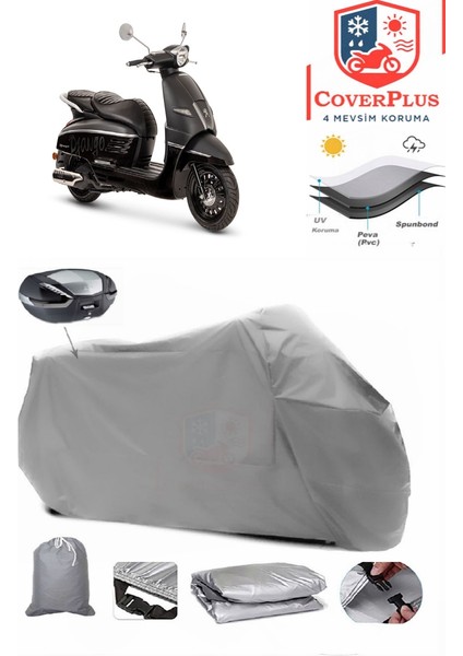 Peugeot Django 150 Arka Çanta Uyumlu (Gri) Motorsiket Brandası Motor Örtüsü Çadır Su Geçirmez Motosiklet Kılıfı Motor Brandası
