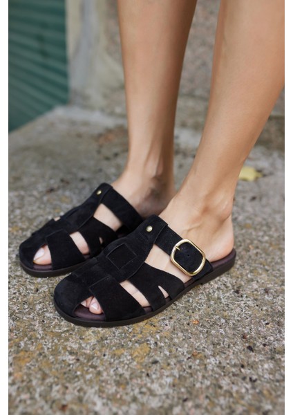 Careas Kadın Kahve Gercek Suet Terlik