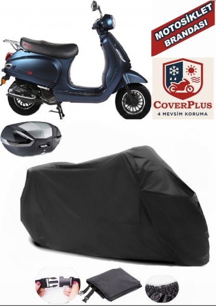 Rmg Moto Gusto Verona 50 Siyah Arka Çanta Uyumlu Motorsiket Brandası Motor Örtüsü Çadır Su Geçirmez Motosiklet Kılıfı Motor Brandası