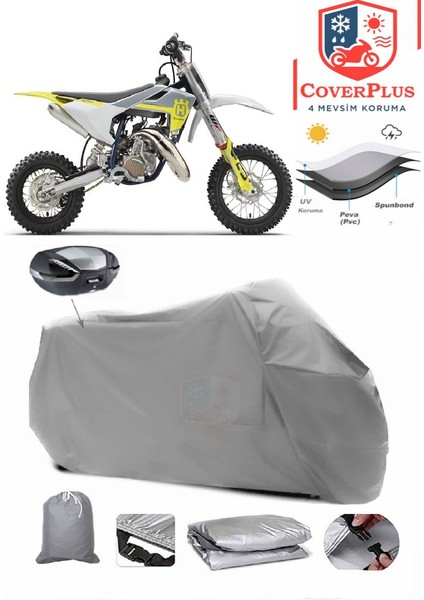 Husqvarna Tc 50 Arka Çanta Uyumlu (Gri) Motorsiket Brandası Motor Örtüsü Çadır Su Geçirmez Motosiklet Kılıfı Motor Brandası