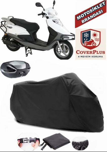 Abush Speedy 125I Siyah Arka Çanta Uyumlu Motorsiket Brandası Motor Örtüsü Çadır Su Geçirmez Motosiklet Kılıfı Motor Brandası