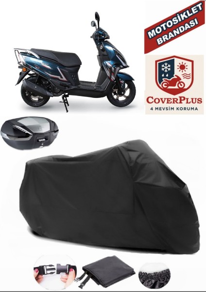 Falcon Mocco 50 Siyah Arka Çanta Uyumlu Motorsiket Brandası Motor Örtüsü Çadır Su Geçirmez Motosiklet Kılıfı Motor Brandası