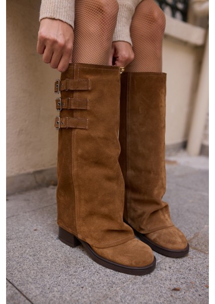 Jakup Kadın Kahverengi Gercek Deri Suet Çizme