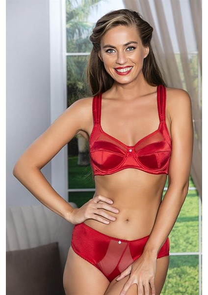 Saten Toparlayıcı Minimizer Sütyen ve Yüksek Bel Slip Külot Takım Kırmızı (BRF31521) fiyatları