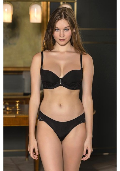 Dantel Detaylı Sütyen, Slip Külot Takım Siyah (BRF31361)