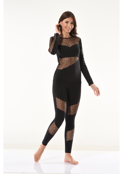 Puanlı Transparan Detaylı Kadın Tayt Takım 1131 fırsatları