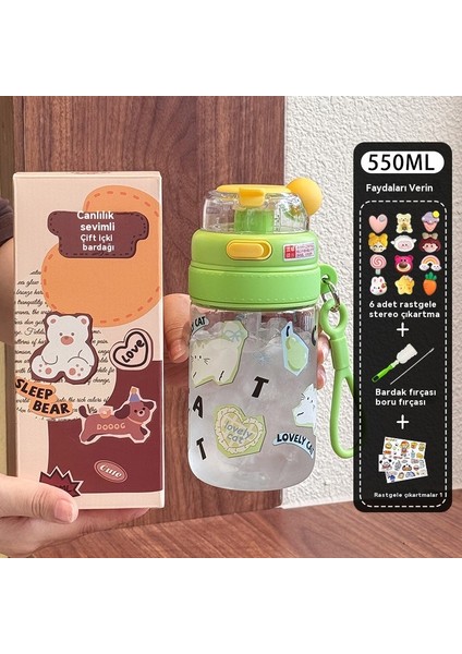 Sevimli Çizgi Film Çocuk Yaz Ilkokul Öğrencileri Okula Taşınabilir Pipetli Bardak (Yurt Dışından)