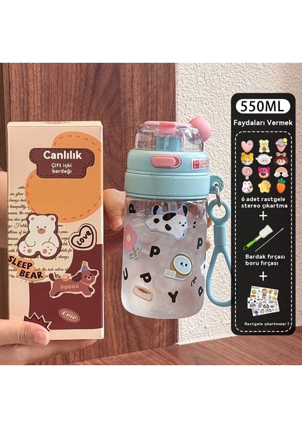 Sevimli Çizgi Film Çocuk Yaz Ilkokul Öğrencileri Okula Taşınabilir Pipetli Bardak (Yurt Dışından)