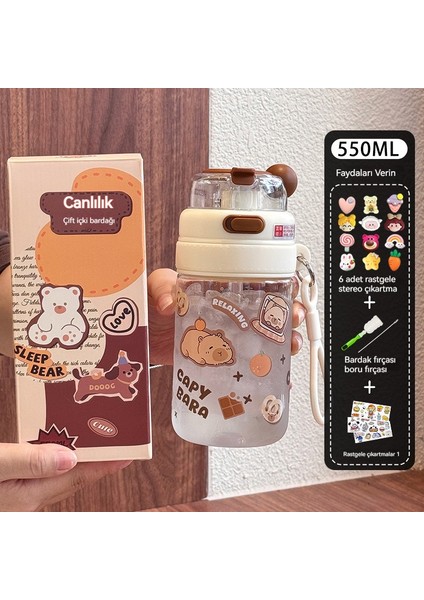 Sevimli Çizgi Film Çocuk Yaz Ilkokul Öğrencileri Okula Taşınabilir Pipetli Bardak (Yurt Dışından)