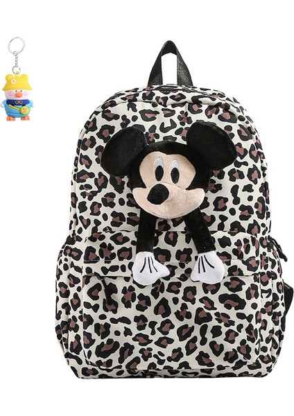 Moda Leopar Baskı Çift Sırt Çantası Kadın Mickey Bebek Sırt Çantası Gündelik Büyük Kapasiteli Okul Çantası (Yurt Dışından)