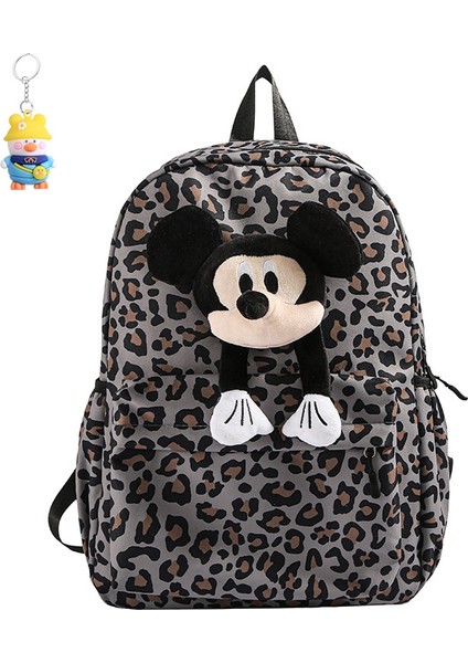 Moda Leopar Baskı Çift Sırt Çantası Kadın Mickey Bebek Sırt Çantası Gündelik Büyük Kapasiteli Okul Çantası (Yurt Dışından)