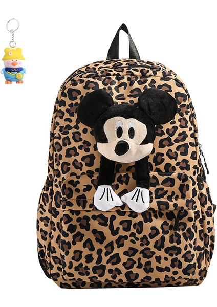 Moda Leopar Baskı Çift Sırt Çantası Kadın Mickey Bebek Sırt Çantası Gündelik Büyük Kapasiteli Okul Çantası (Yurt Dışından)