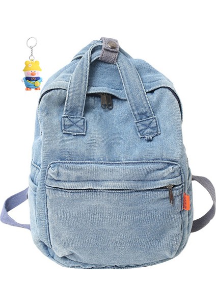 Sırt Çantası Kadın Büyük Kapasiteli Ortaokul ve Lise Öğrencileri Okul Çantası Yıkanmış Denim Sırt Çantası (Yurt Dışından)