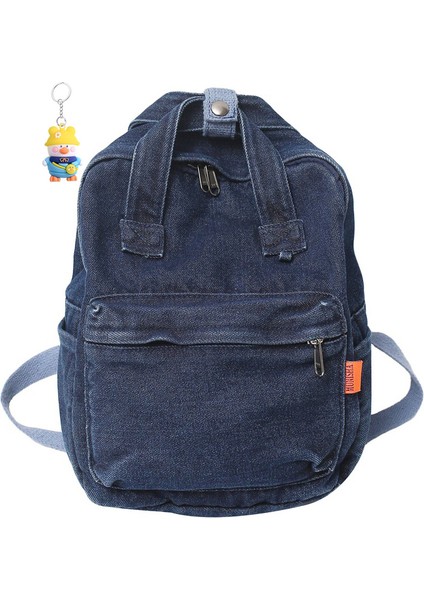 Sırt Çantası Kadın Büyük Kapasiteli Ortaokul ve Lise Öğrencileri Okul Çantası Yıkanmış Denim Sırt Çantası (Yurt Dışından)