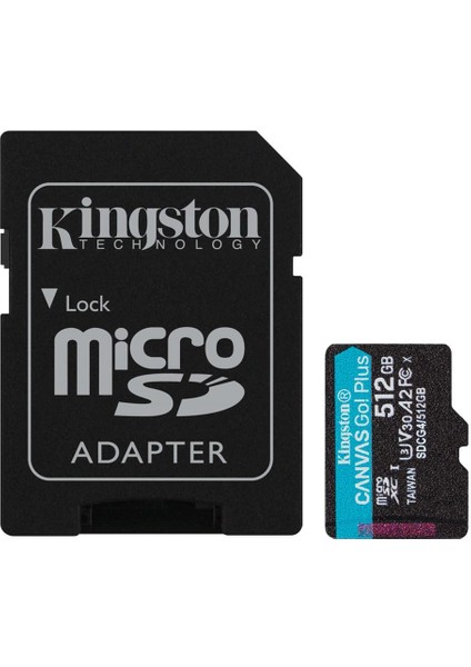 Kingston SDCG4-512GB 512GB Microsdxc Canvas Go Plus Gen4 200MB-S A2 U3 V30 Card + Adp Hafıza Kartı