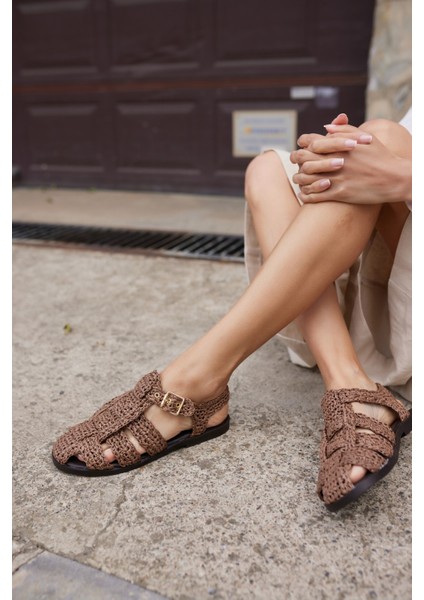 Romus Kadın Siyah El Orgu Hasır Sandalet