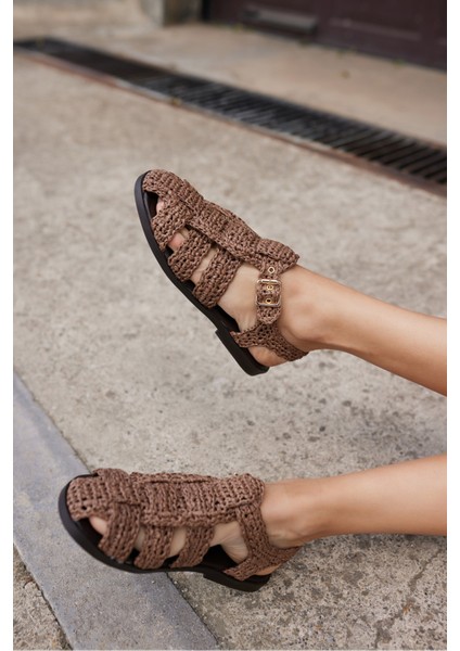 Romus Kadın Siyah El Orgu Hasır Sandalet modelleri