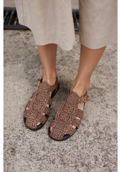 Romus Kadın Siyah El Orgu Hasır Sandalet indirimleri