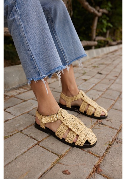 Romus Kadın Siyah El Orgu Hasır Sandalet