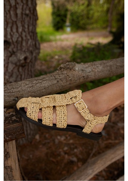 Romus Kadın Siyah El Orgu Hasır Sandalet indirimleri