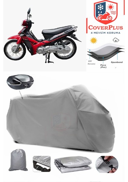 Çelik Motor Angel 50 Arka Çanta Uyumlu (Gri) Motorsiket Brandası Motor Örtüsü Çadır Su Geçirmez Motosiklet Kılıfı Motor Brandası